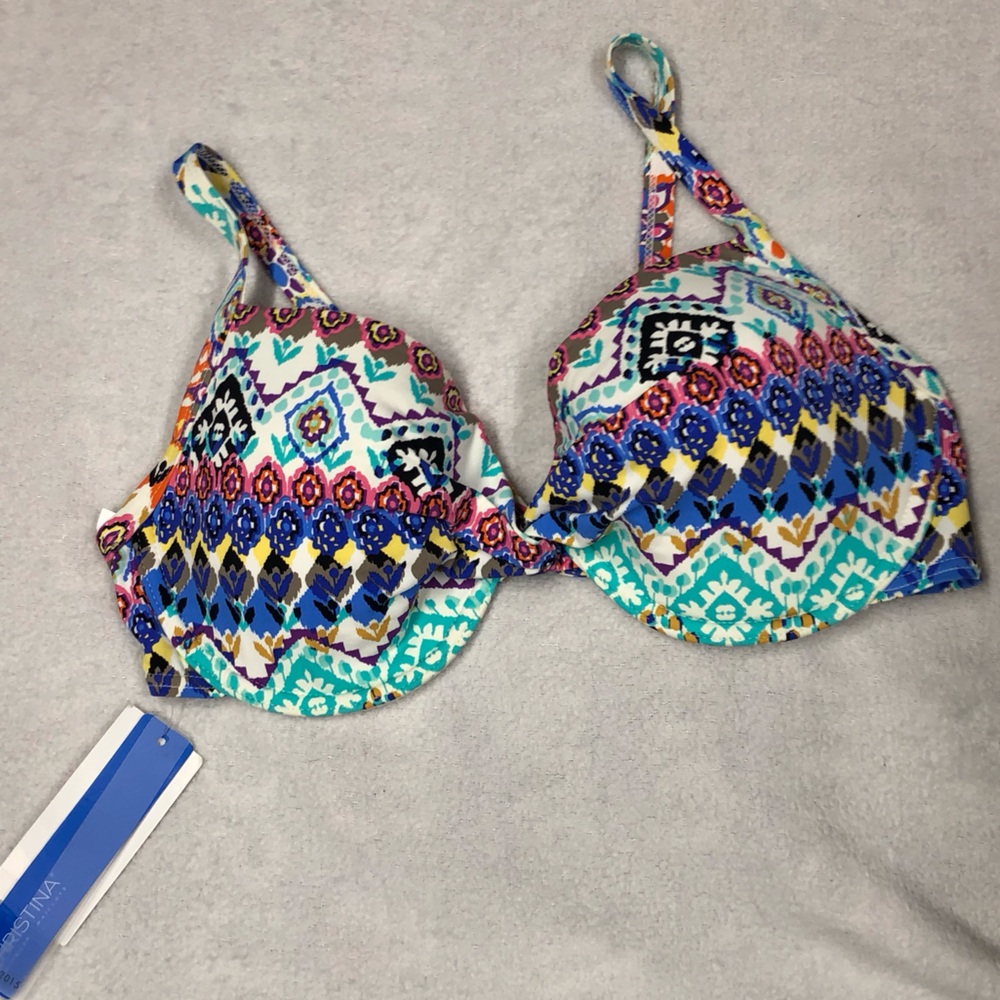 Christina NWT Colorful Patterned Push Up Bikini Top size 10
